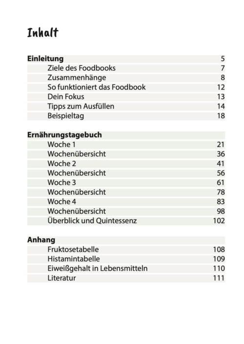 Inhaltsverzeichnis Foodbook